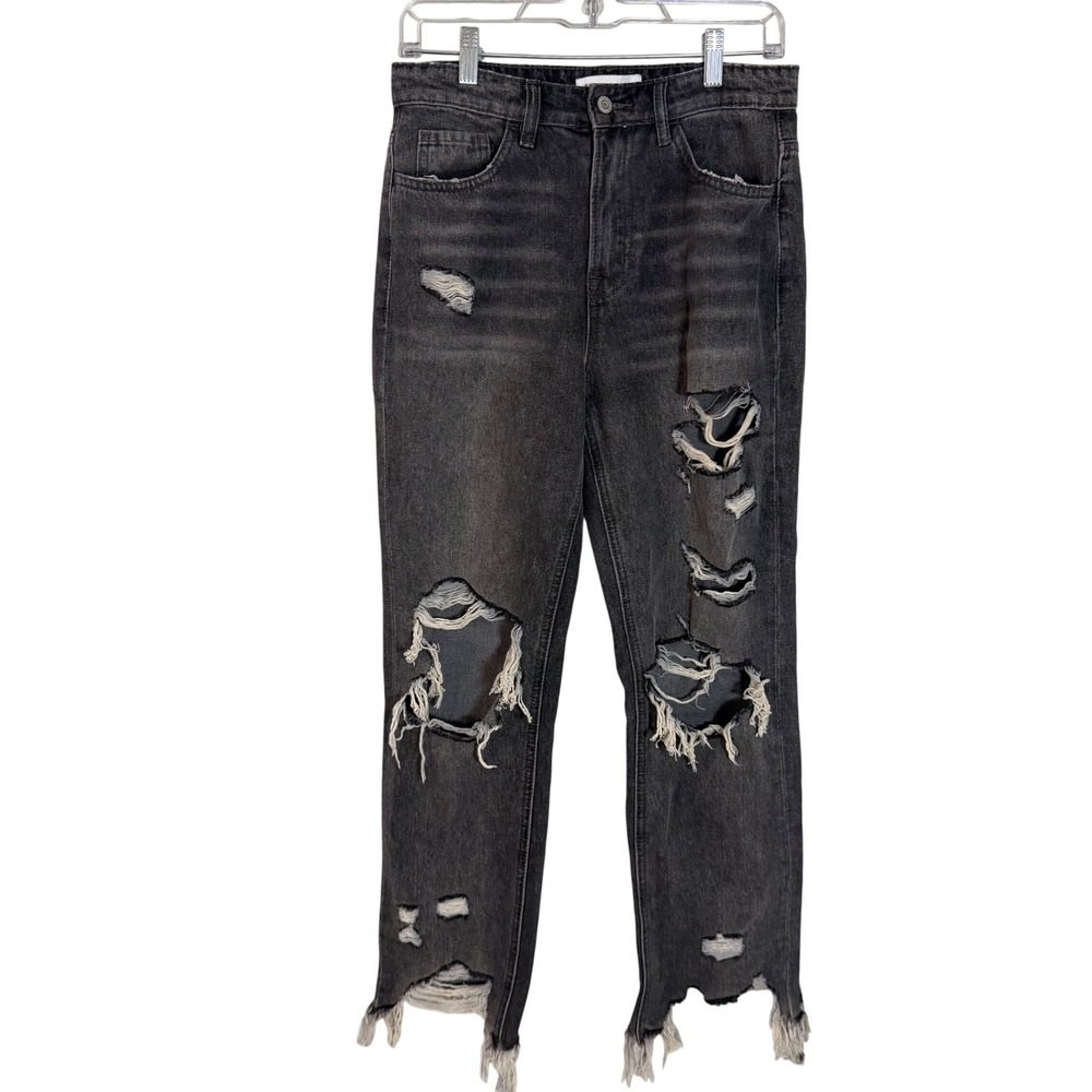Flying Monkey F4335 Womens Gray High Rise Distressed Straight Leg Jeans Size 27